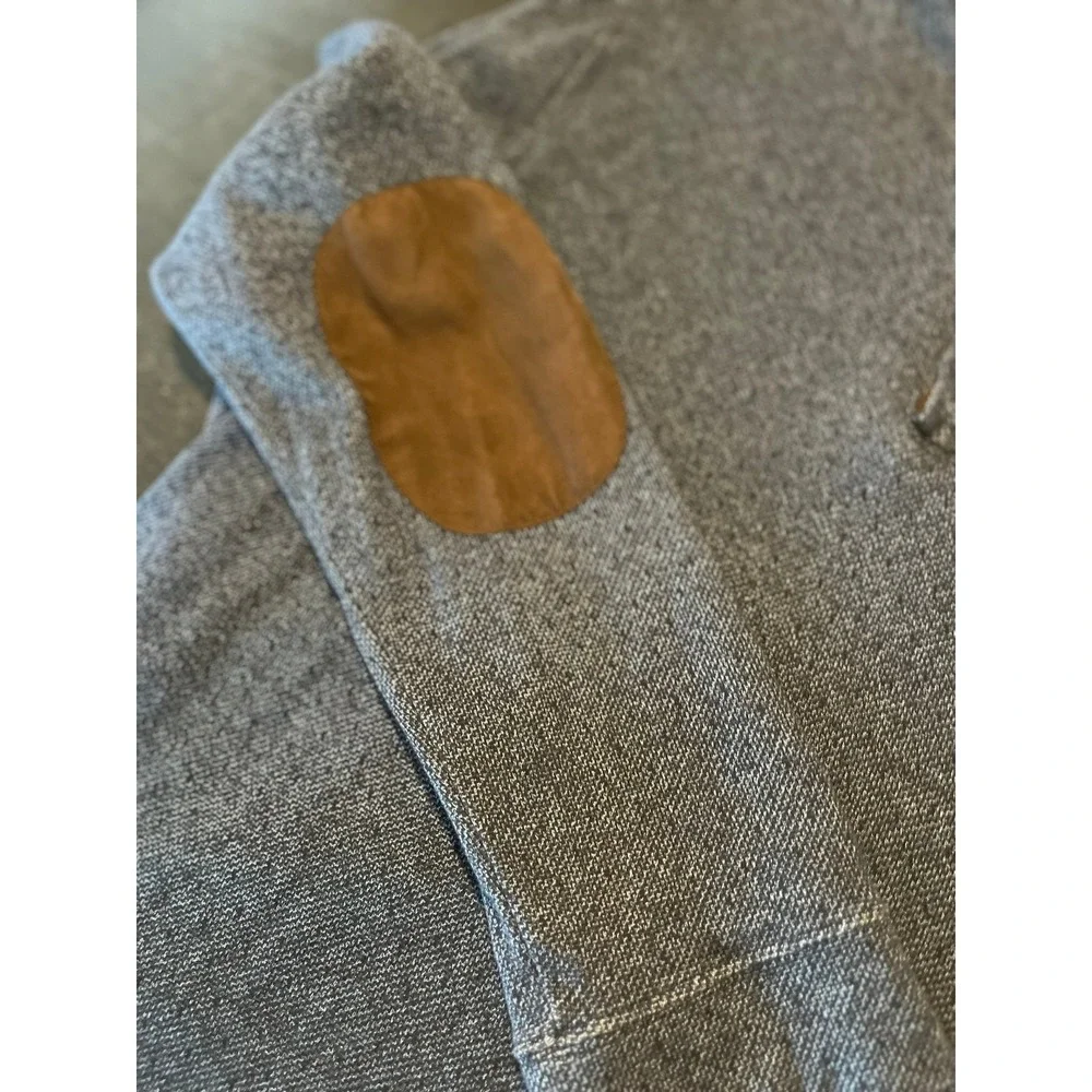 Mens Gray Quarter Zip‎ Pullover Sweater with Elbow Patches
